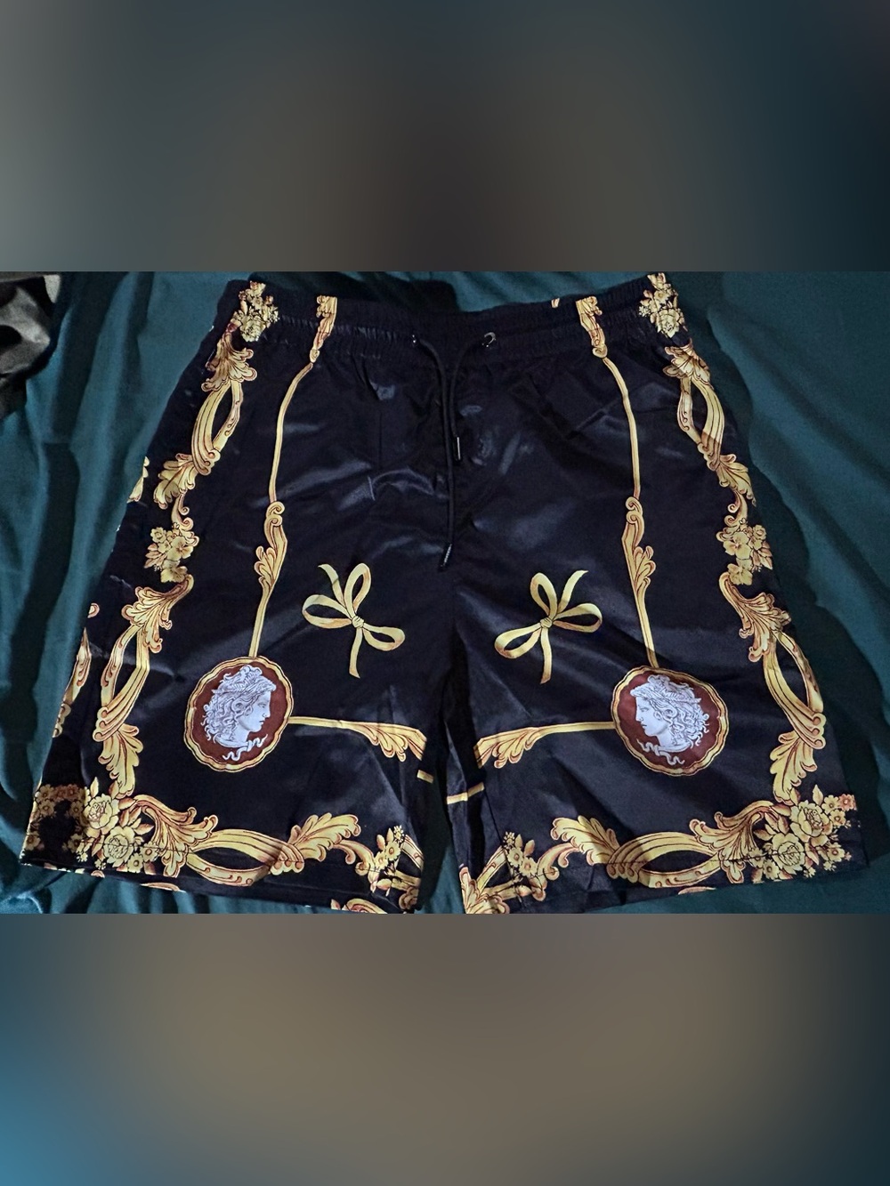 Versace Black and Gold Baroque Swim Shorts